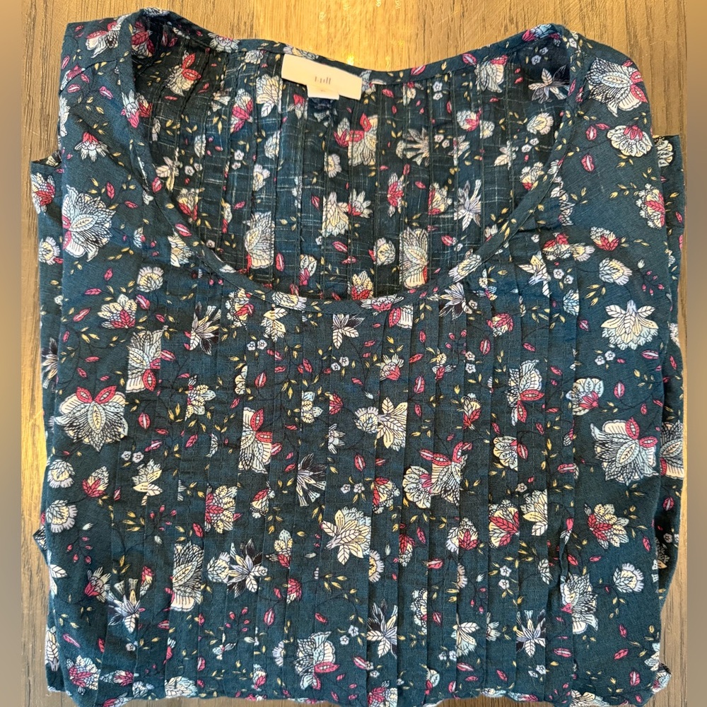 J. Jill Flower Blouse Blue/White/Pink Size XL